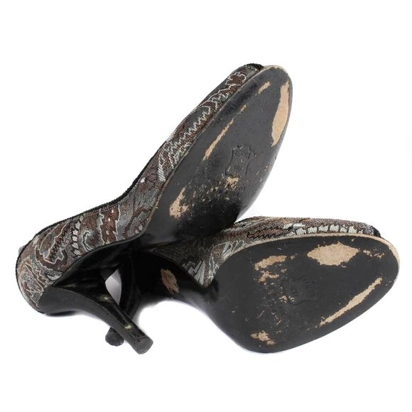 STUART WEITZMAN Metallic Brocade Peep Toe Pumps Size 7 1/2 - Picture 7 of 7